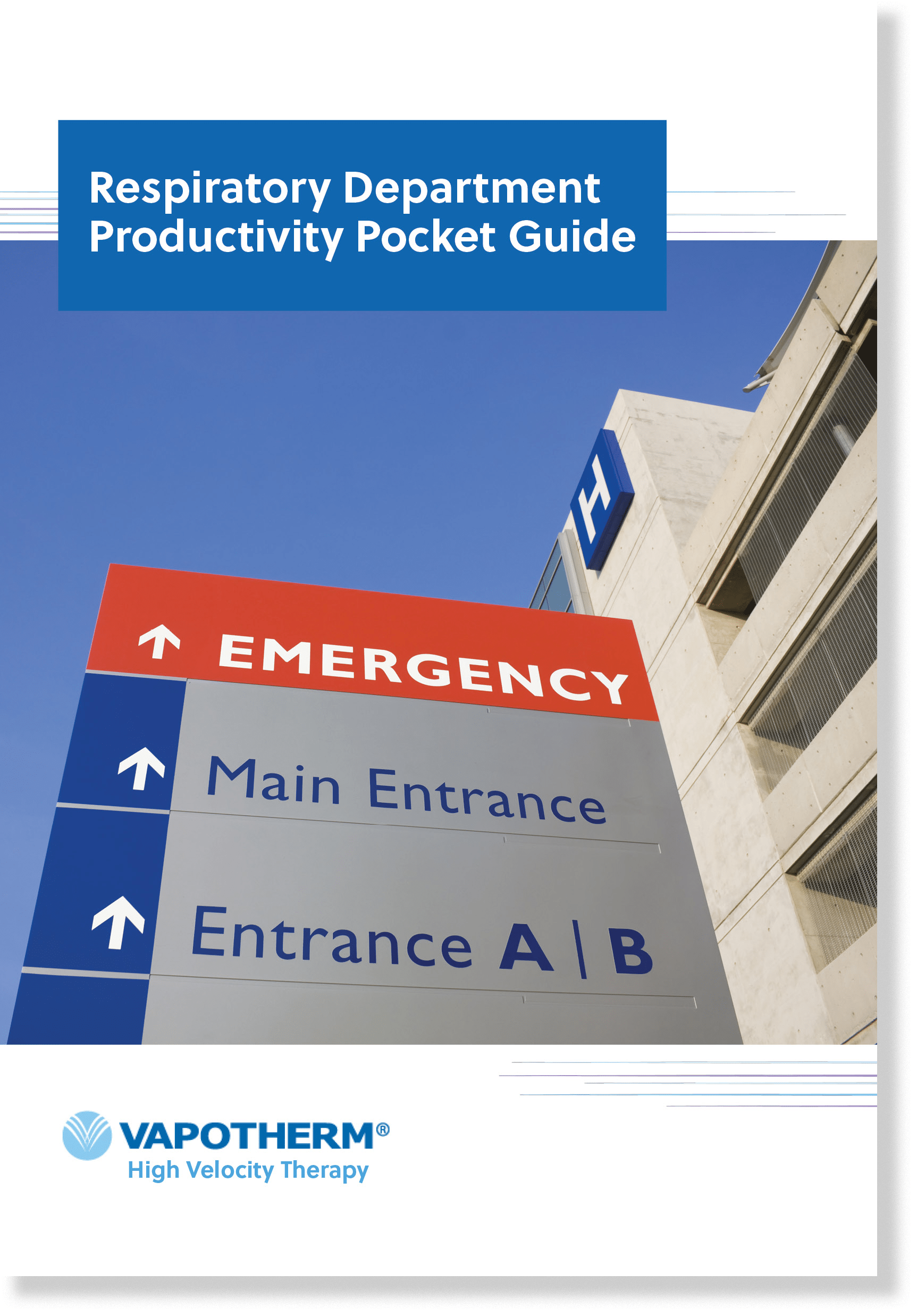 Image of an eBook cover titled “Respiratory Department Productivity Pocket Guide” with a picture of the outside of an emergency department.